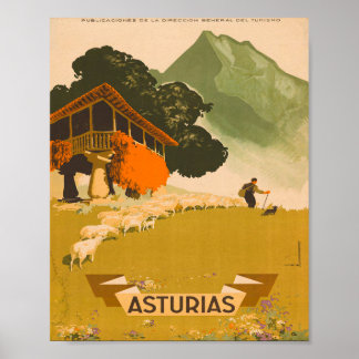 Affiche Asturias Espagne Vintage voyage