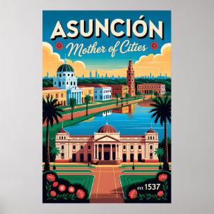 Affiche Asunción Paraguay Ville Mère Rétro Vintage