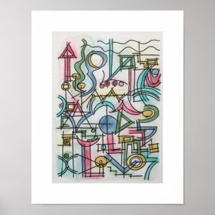 Affiche Asymétrie-Art géométrique Bauhaus moderne aquarell