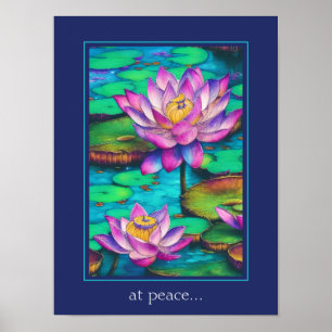 Affiche at peace - Beautiful Pink Lotus Flower Scene