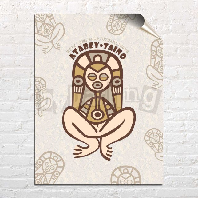 Affiche Atabey Taino Porto Rico Wall Art Télécharger l'aff (Atabey Taino Poster over white brick wall)