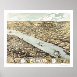 Affiche Atchison, carte panoramique de KS - 1869