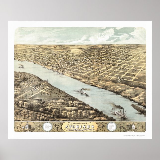 Affiche Atchison, KS Carte panoramique - 1869 (Devant)