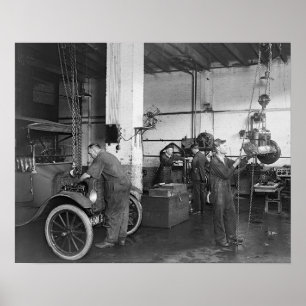 Affiche Atelier de réparation automobile, 1919. Photo anci