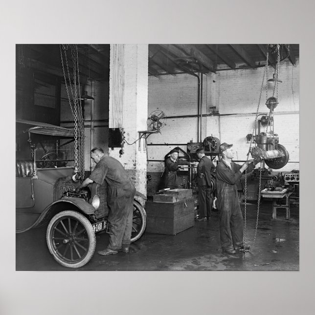 Affiche Atelier de réparation automobile, 1919. Photo anci (Devant)