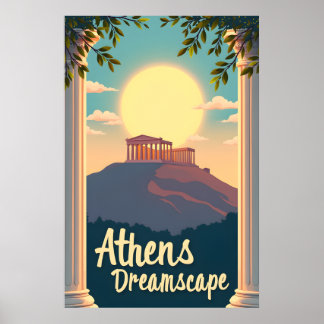 Affiche Athènes Dreamscape : Voyage Rétro Du Milieu Du Siè