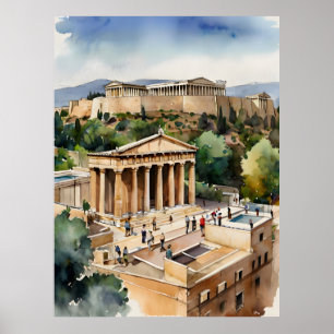Affiche Athènes Grèce aquarelle