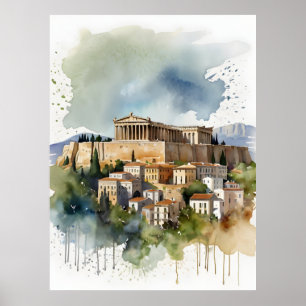 Affiche Athènes Grèce aquarelle