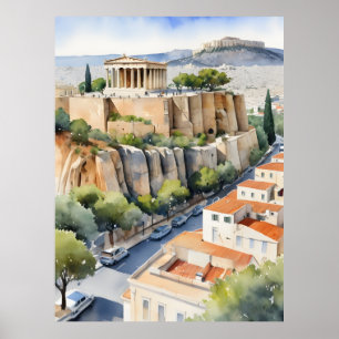 Affiche Athènes Grèce aquarelle