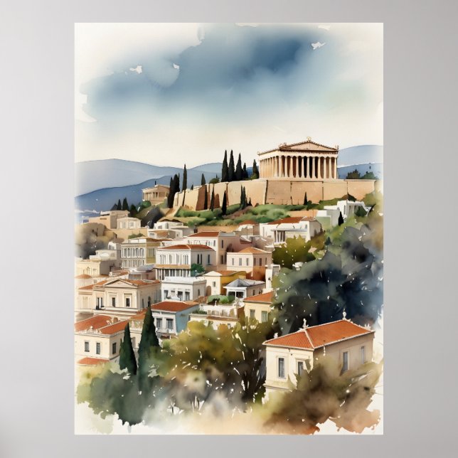 Affiche Athènes Grèce aquarelle (Devant)
