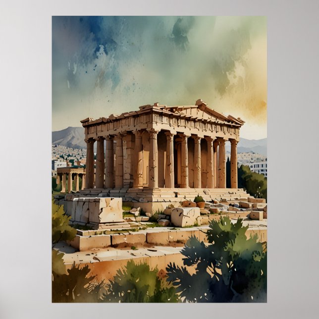 Affiche Athènes Grèce aquarelle (Devant)