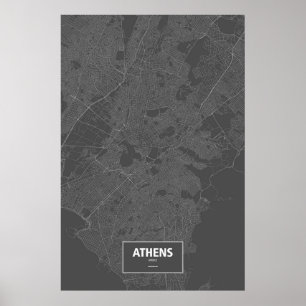 Affiche Athènes, Grèce (blanc sur noir)