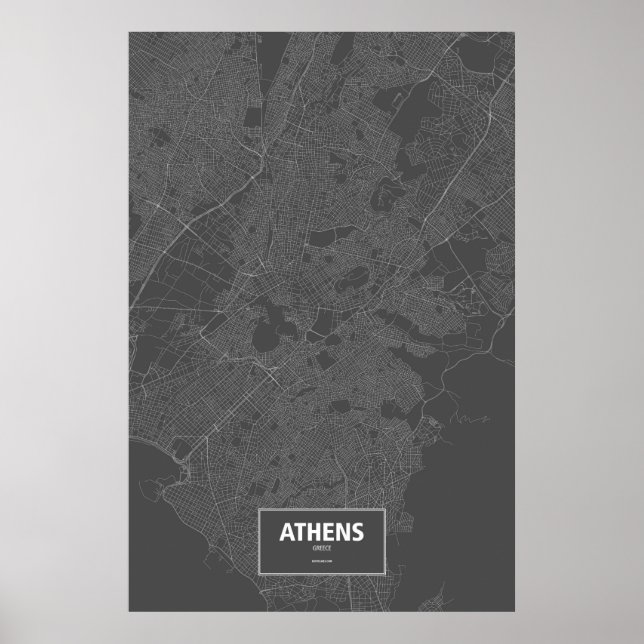 Affiche Athènes, Grèce (blanc sur noir) (Devant)