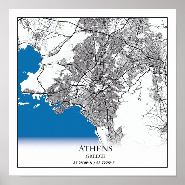 Affiche Athènes Grèce City Plan Voyage Simple Minimal (Devant)