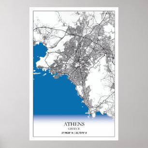 Affiche Athènes Grèce City Plan Voyage Simple Minimal