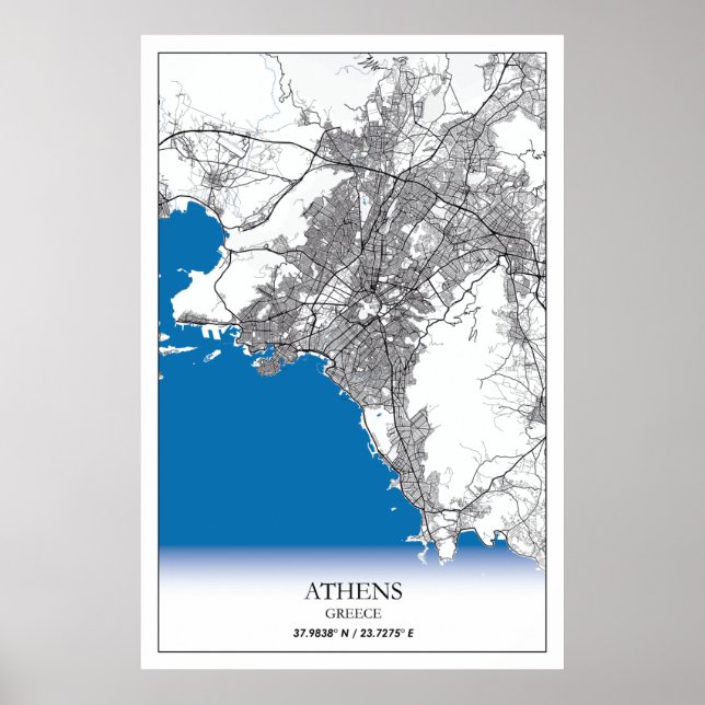 Affiche Athènes Grèce City Plan Voyage Simple Minimal (Devant)