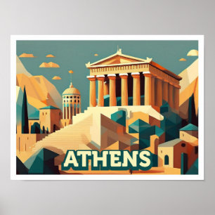 Affiche Athènes Grèce coloré artistique