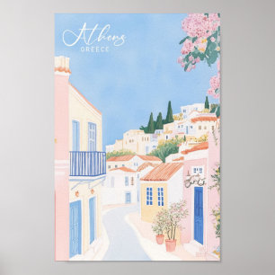 Affiche Athènes Grèce Gouache Peinture Illustration Voyage