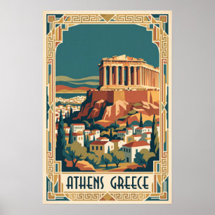 Affiche Athènes Grèce Illustration de Voyage Vintage