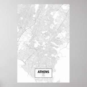 Affiche Athènes, Grèce (noir sur blanc)