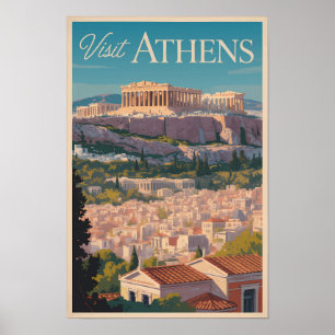 Affiche Athènes Grèce Parthénon Voyage Art Rétro