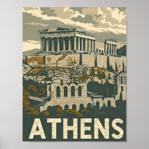 Affiche Athènes Grèce Vintage célèbre Travel Place