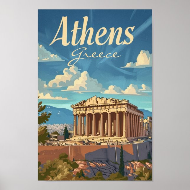 Affiche Athènes Grèce Vintage célèbre Travel Place (Devant)