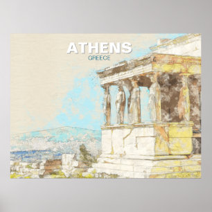 Affiche Athènes Grèce Voyage – Vue Vintage de l'Ancien