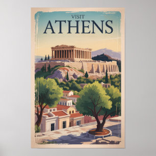 Affiche Athènes Illustration Voyage Art Rétro Grèce