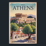 Affiche Athens Grèce Illustration Voyage Art Vintage<br><div class="desc">Athènes design de voyage vectoriel rétro. La ville est encore dominée par des monuments du Vème siècle avant JC,  dont l'Acropole,  une citadelle au sommet d'une colline surmontée de bâtiments anciens comme le temple colonné du Parthénon.</div>