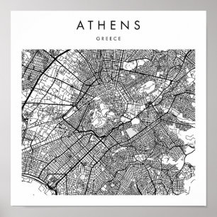 Affiche Athens Grèce Minimal Moderne Carte des rues