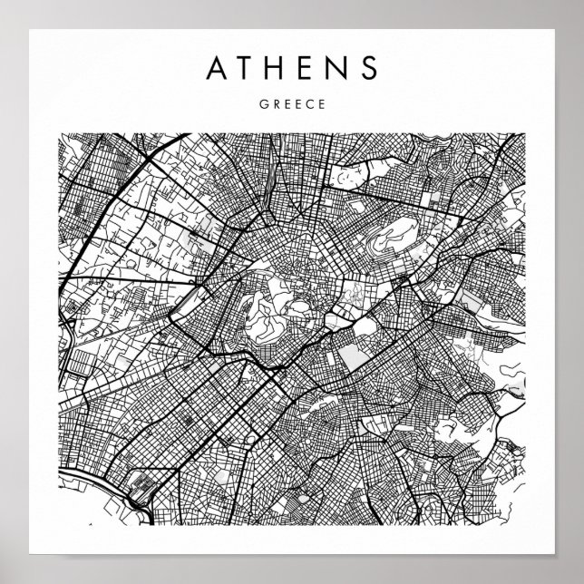 Affiche Athens Grèce Minimal Moderne Carte des rues (Devant)