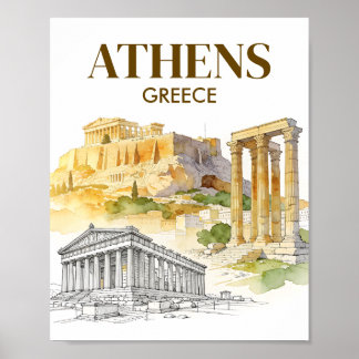 Affiche Athens Greece Acropolis Watercolor Sketch Travel