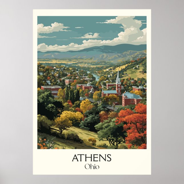 Affiche Athens Ohio College Ville Pittoresque Valley Trave (Devant)
