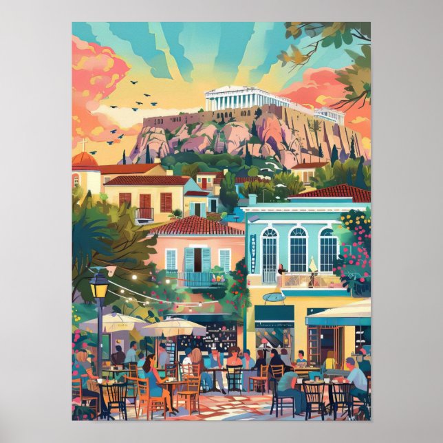 Affiche Athens Print Athens Illustration Greece Travel Pos (Devant)