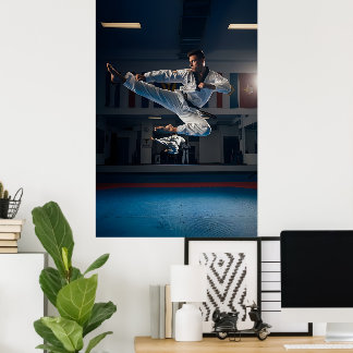Affiche Athlète de Taekwondo exécutant un coup de pied lat