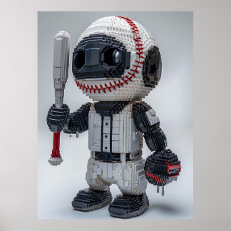 Affiche Athlète Voxel Minimal en Uniforme Blanc – Baseball