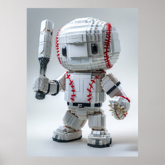 Affiche Athlète Voxel Minimal en Uniforme Blanc – Baseball