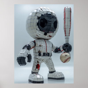 Affiche Athlète Voxel Minimal en Uniforme Blanc – Baseball