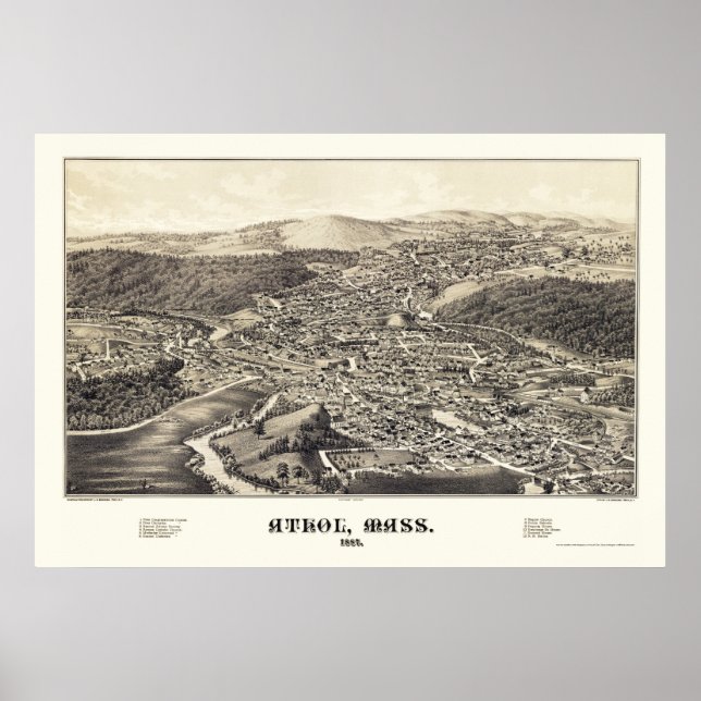 Affiche Athol, MA Carte panoramique - 1887 (Devant)