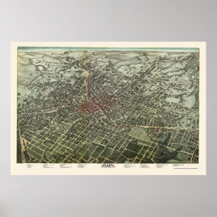 Affiche Atlanta, carte panoramique de GA - 1892