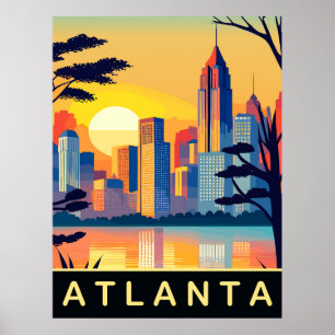 Affiche Atlanta, Coucher de soleil romantique sur la ville