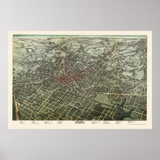 Affiche Atlanta, GA Carte panoramique - 1892 (Devant)