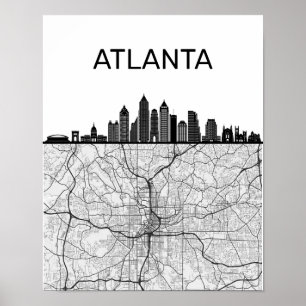 Affiche Atlanta Georgia City Skyline avec carte