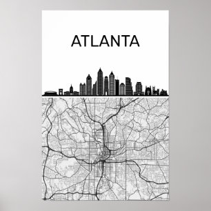 Affiche Atlanta Georgia City Skyline avec carte