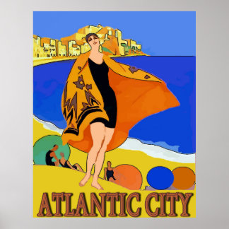 Affiche Atlantic City, Femme Sur La Plage De Sable