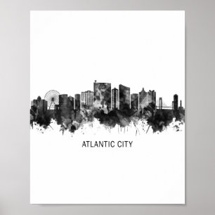 Affiche Atlantic City New Jersey Skyline BW