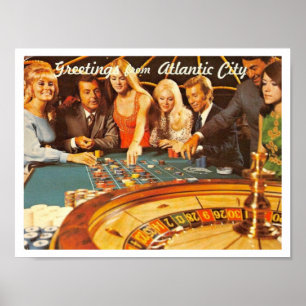 Affiche Atlantic City NJ, Jeu, Roulette, Retro Postc