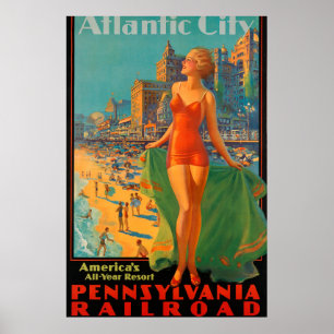 Affiche Atlantic City Vintage Pennsylvania Rail Voyage