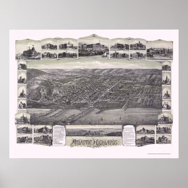 Affiche Atlantic Highlands, NJ Panoramic Map - 1894 (Devant)